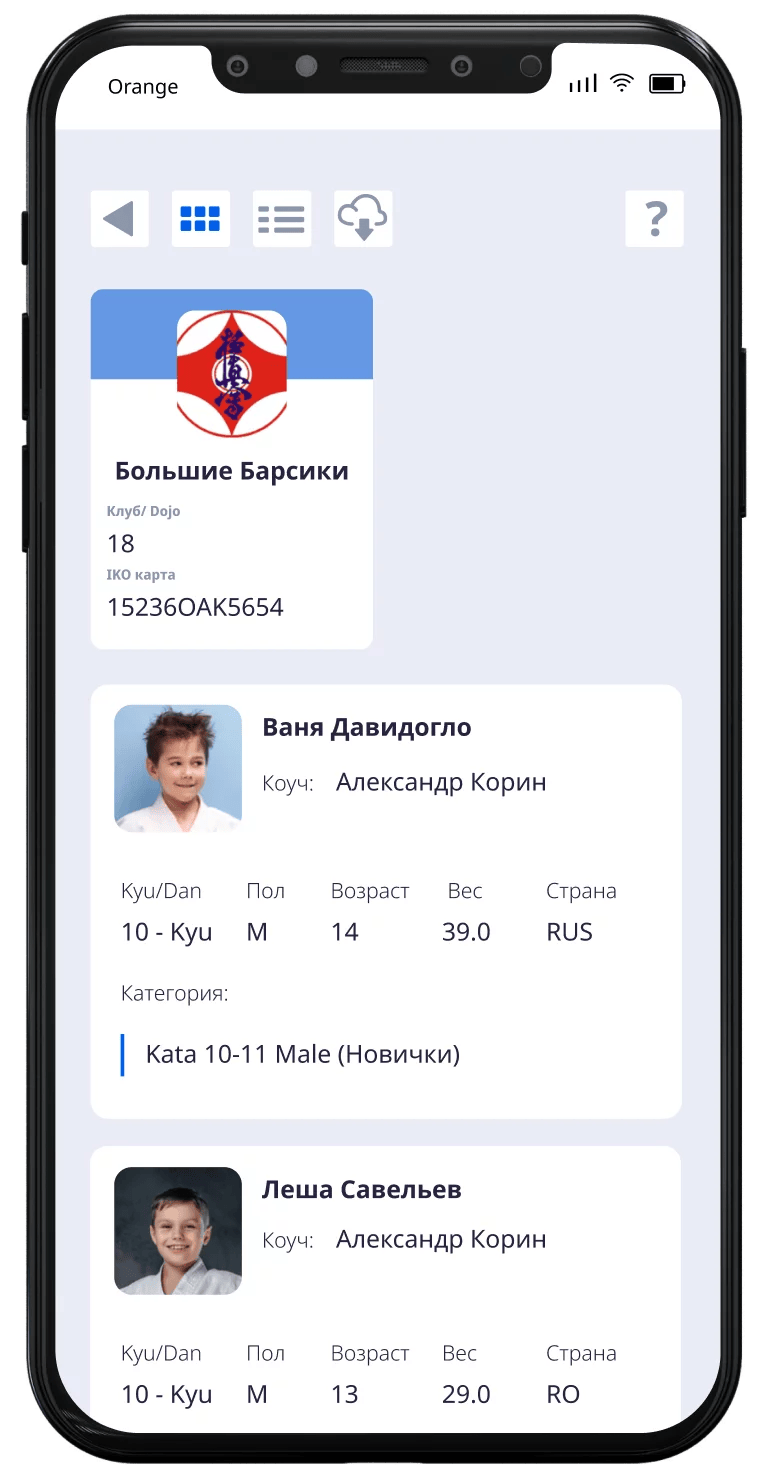 Мобильное приложение: список участников турнира