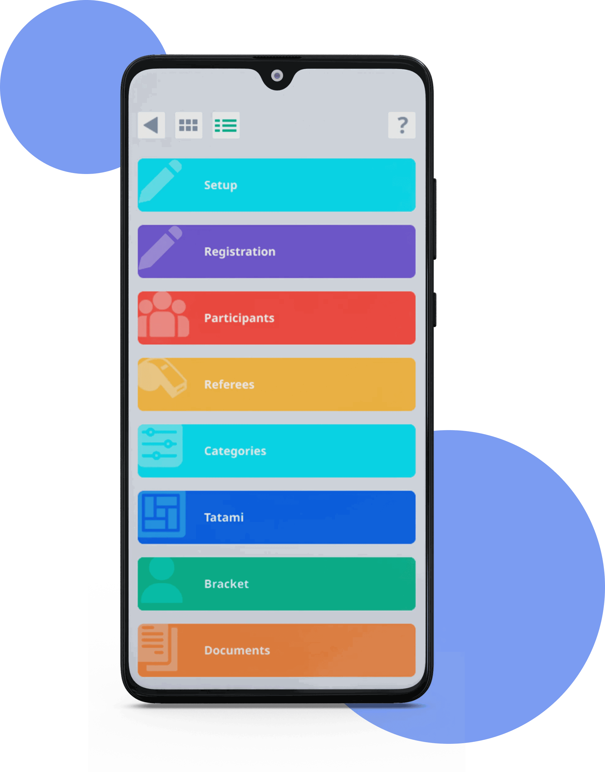 Tournament Expert mobile app: the menu in English