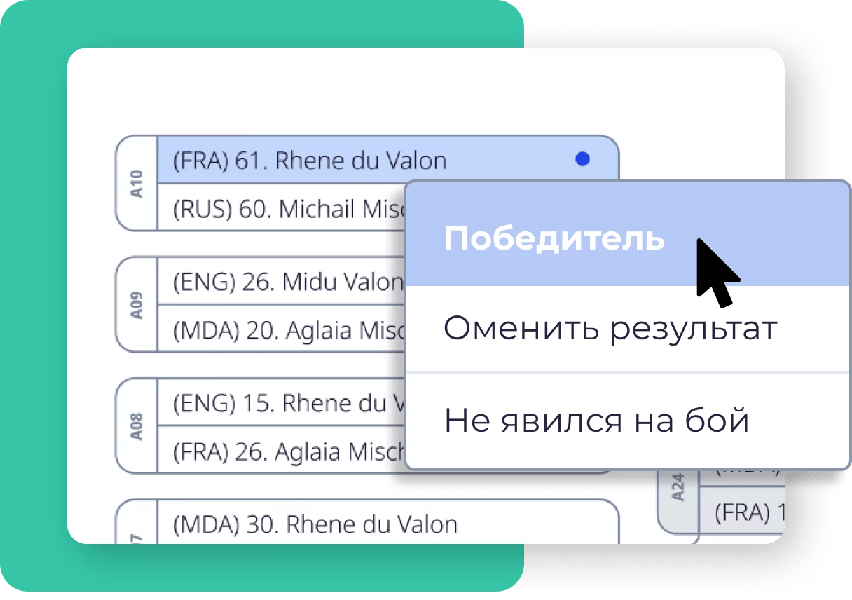 Кездесу нәтижесі опциялары: жеңімпаз, келмеу