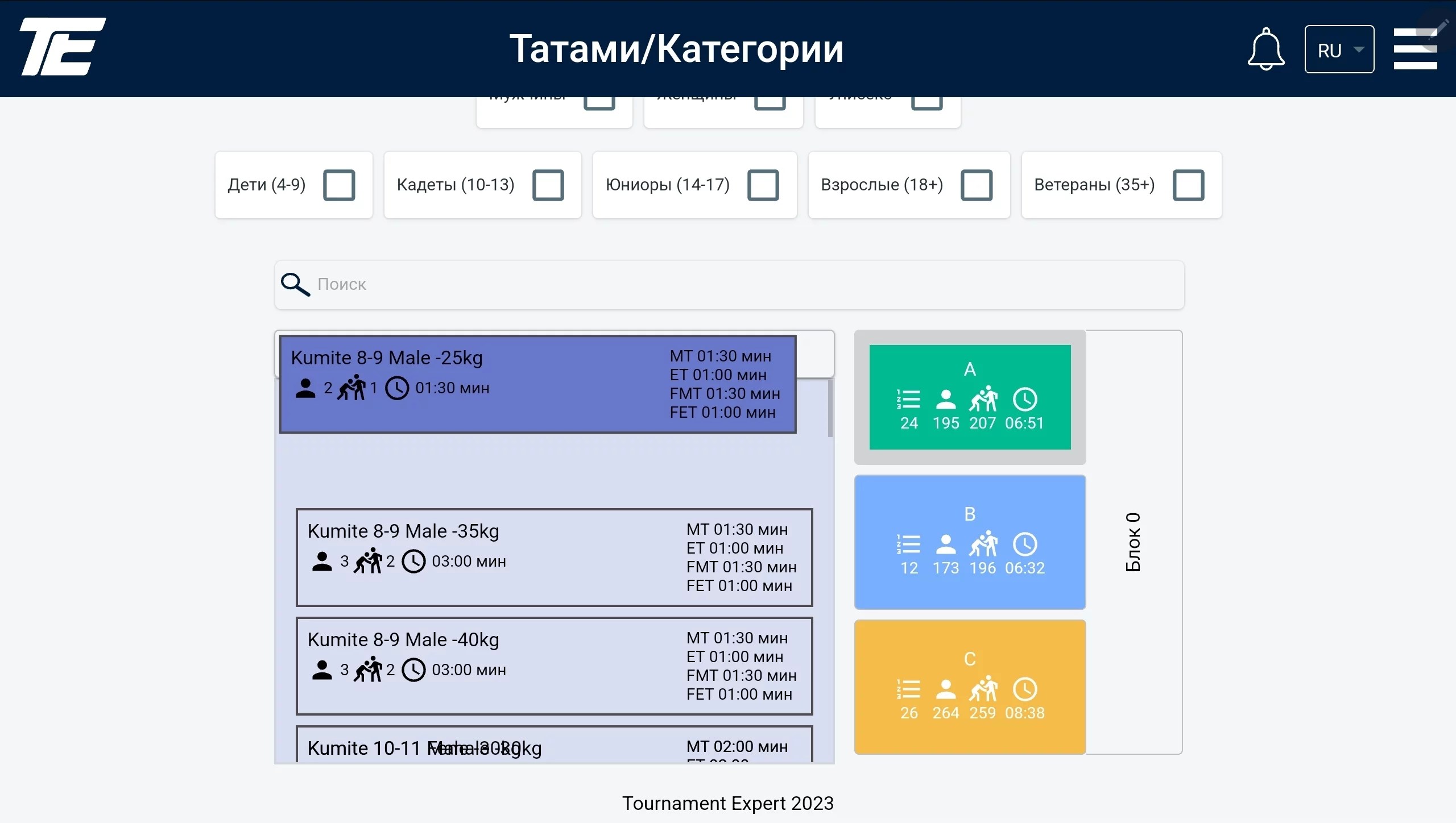 Татами/Санаттар: кумитэ кестесі