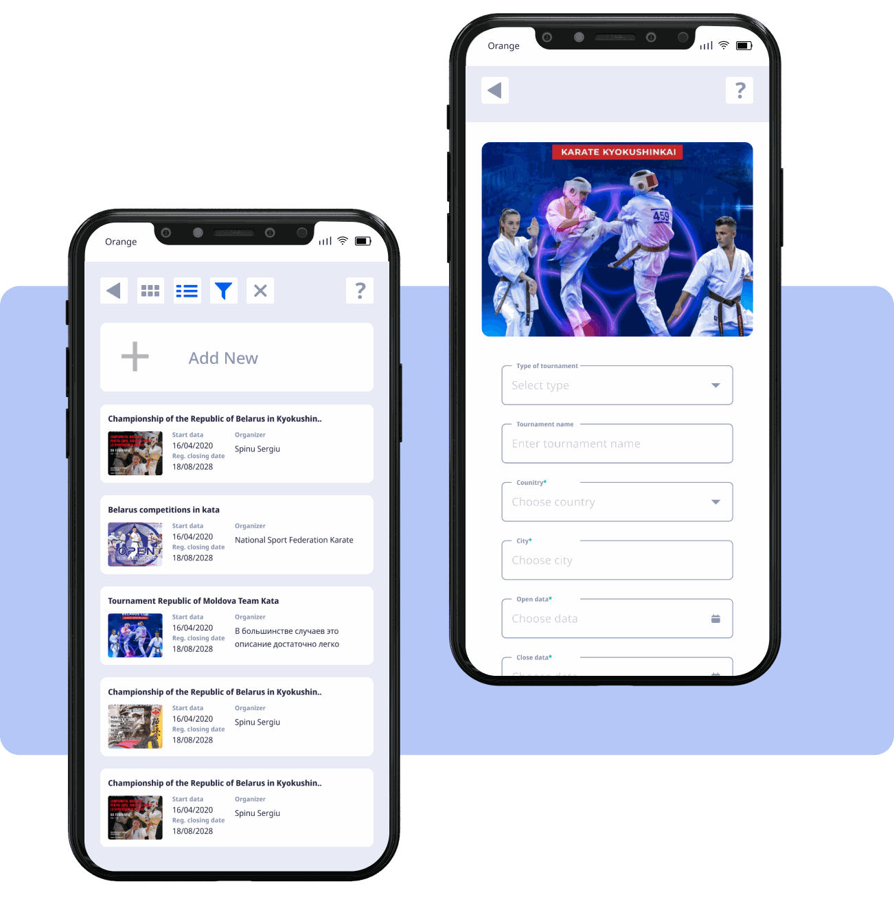 Creating an event: adding a new tournament on mobile