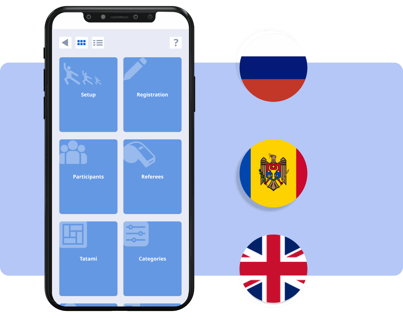 Mobile app: the main menu (English)