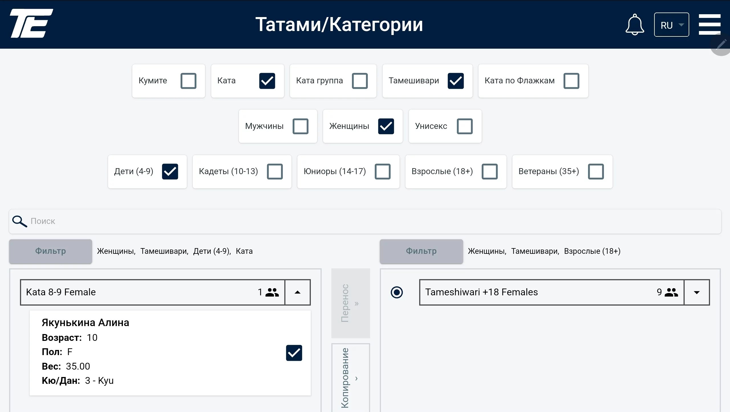 Санат: белгіленген қатысушы және ауыстыру панелі