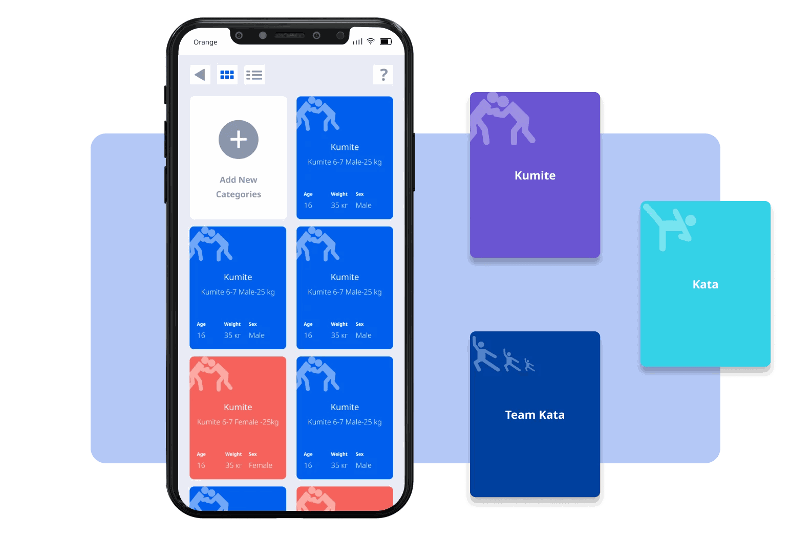 Categories: the karate categories grid on a phone