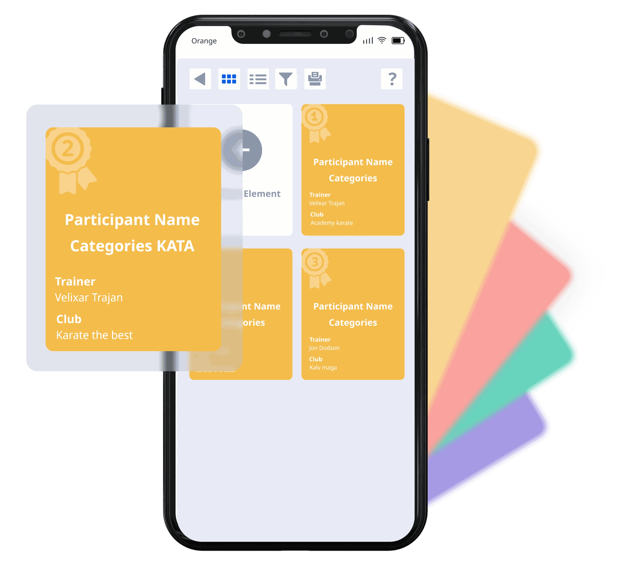 Participant card for the KATA category on a phone