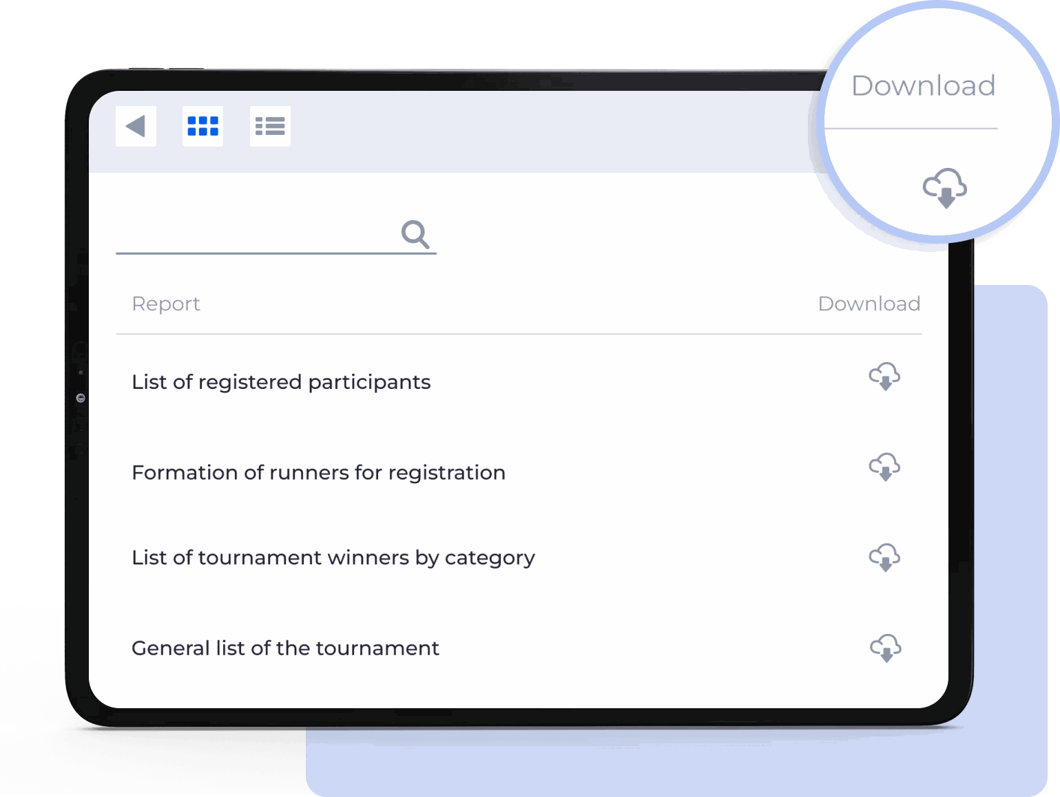 Reports: participant lists on a tablet