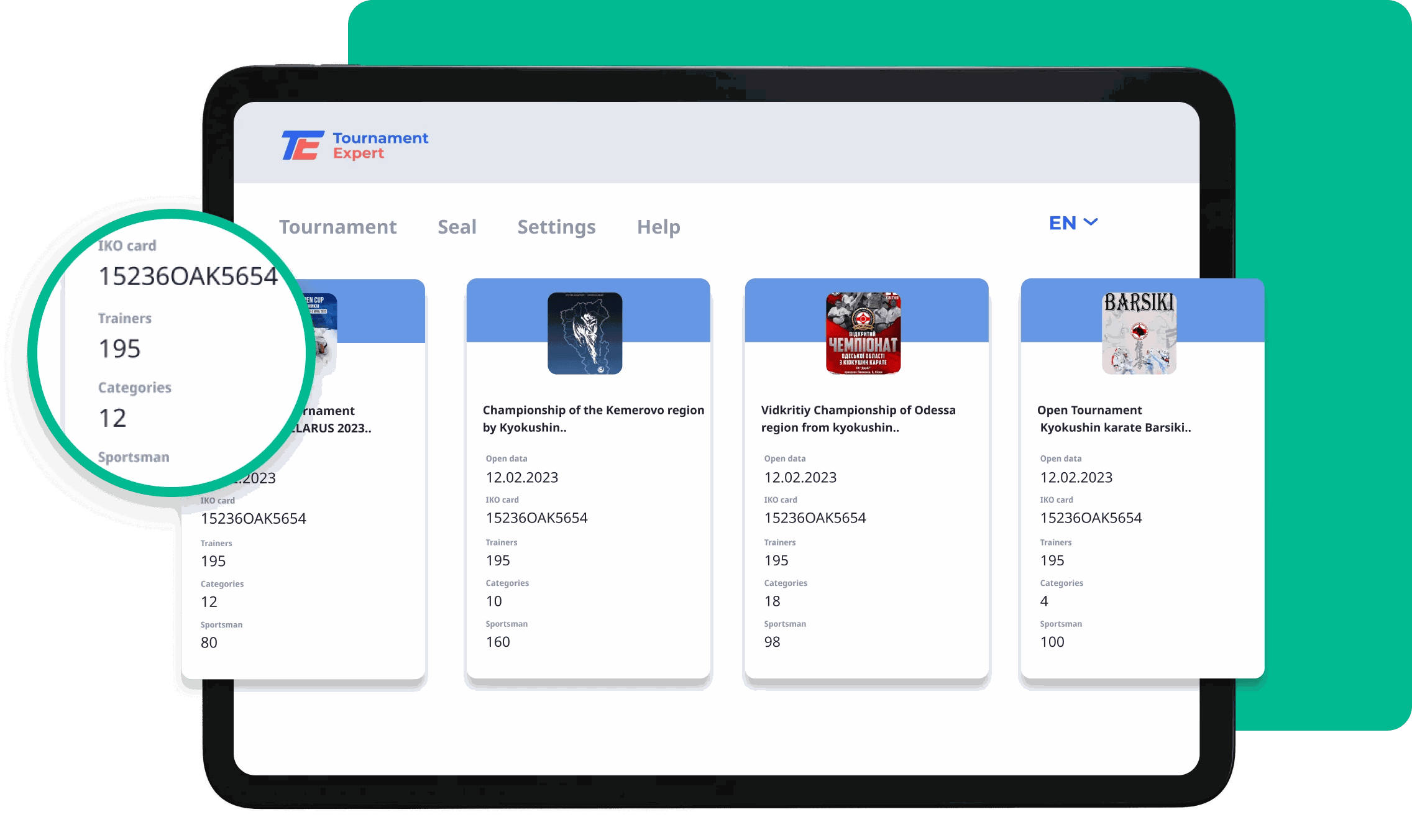 Opening an event: the tournaments catalog with event details