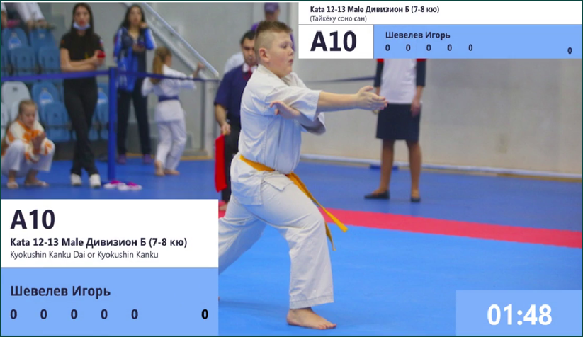 Overlay-ul TV al Cupei Speranței 2026: categoria, numărul și karateka pe ecran Overlay-ul TV al Cupei Speranței 2026: categoria, numărul și karateka pe ecran